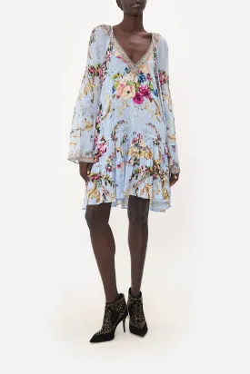 A-LINE GATHERED PANEL DRESS FLORAFUL