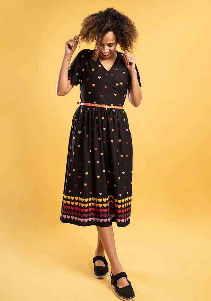 Alexis Black Rainbow Heart Print Midi Dress