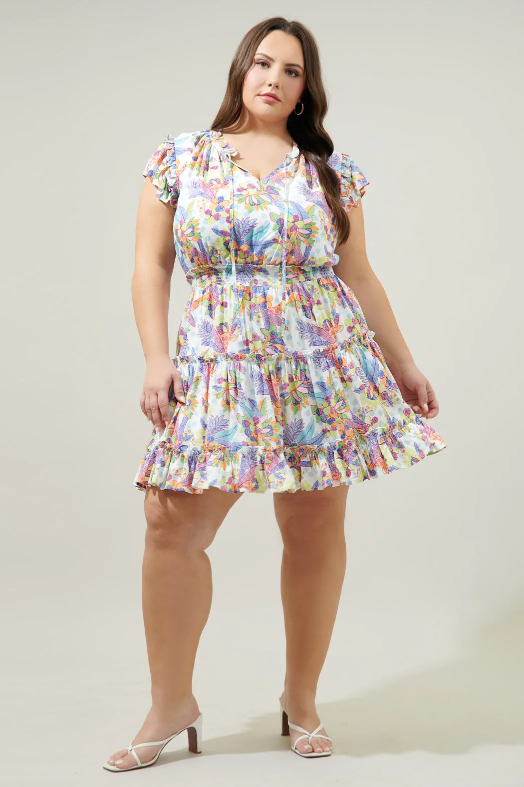 Amazonia Split Neck Toledo Tiered Mini Dress Curve