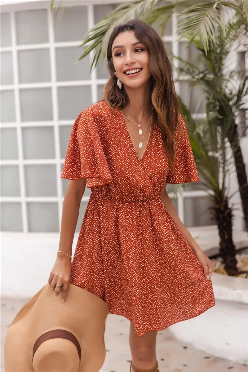 Amy Fashion - Casual V Neck Ruffles Party Beach Mini Dress