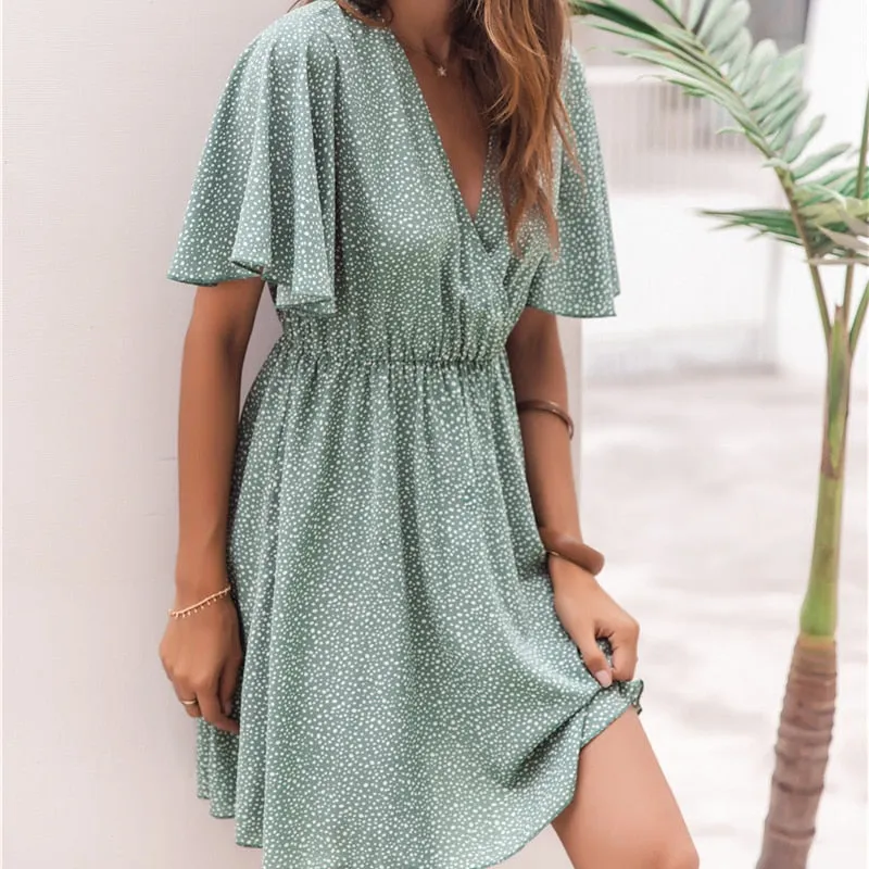 Amy Fashion - Casual V Neck Ruffles Party Beach Mini Dress