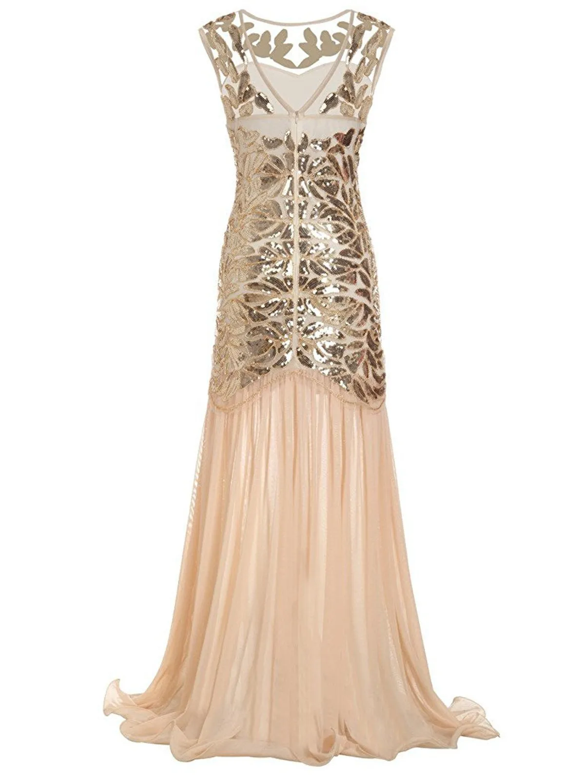 Apricot 1920s Sequin Maxi Flapper Dress