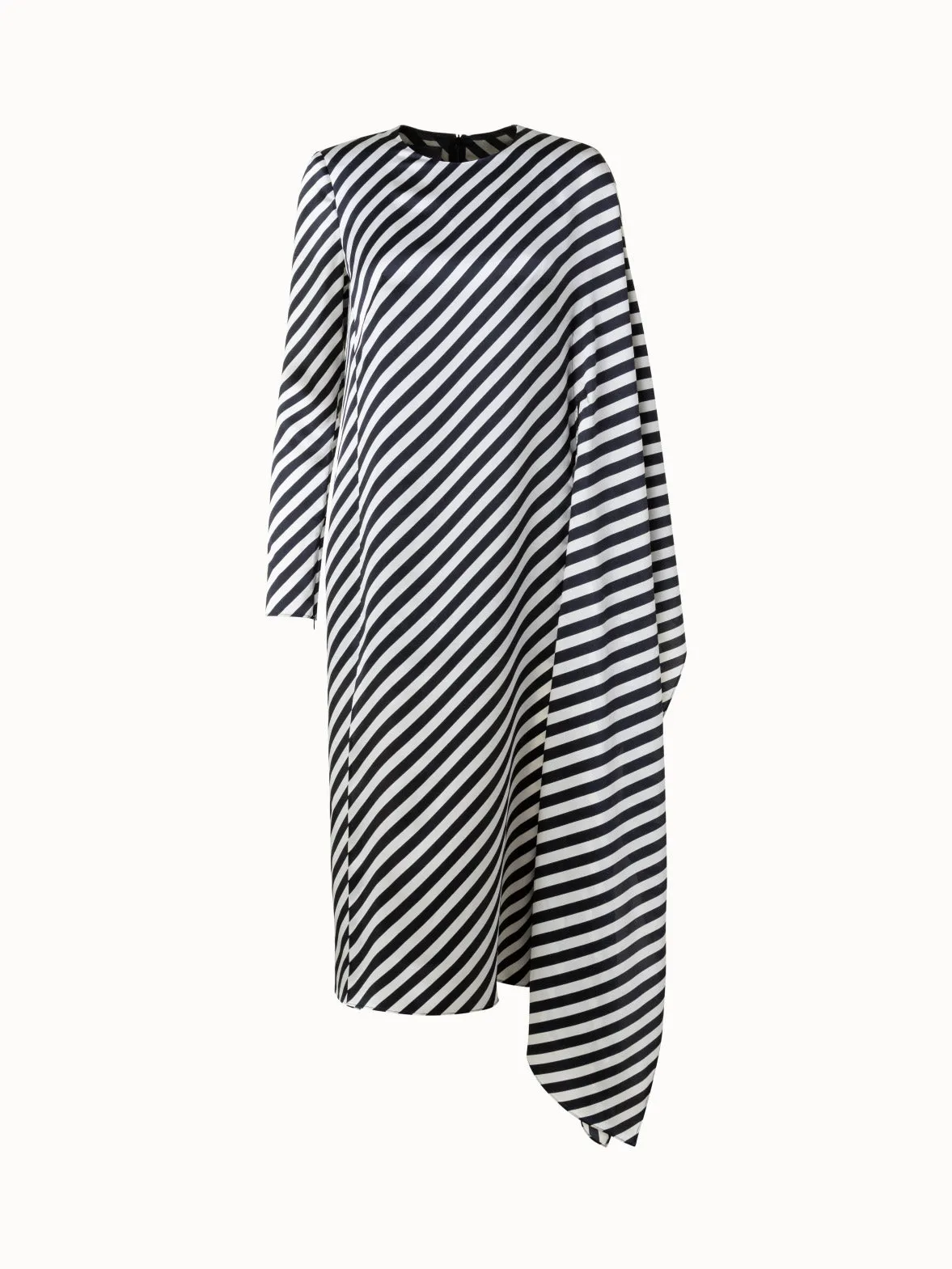 Asymmetrical Silk Techno Blend Dress with Diagonal Stripes