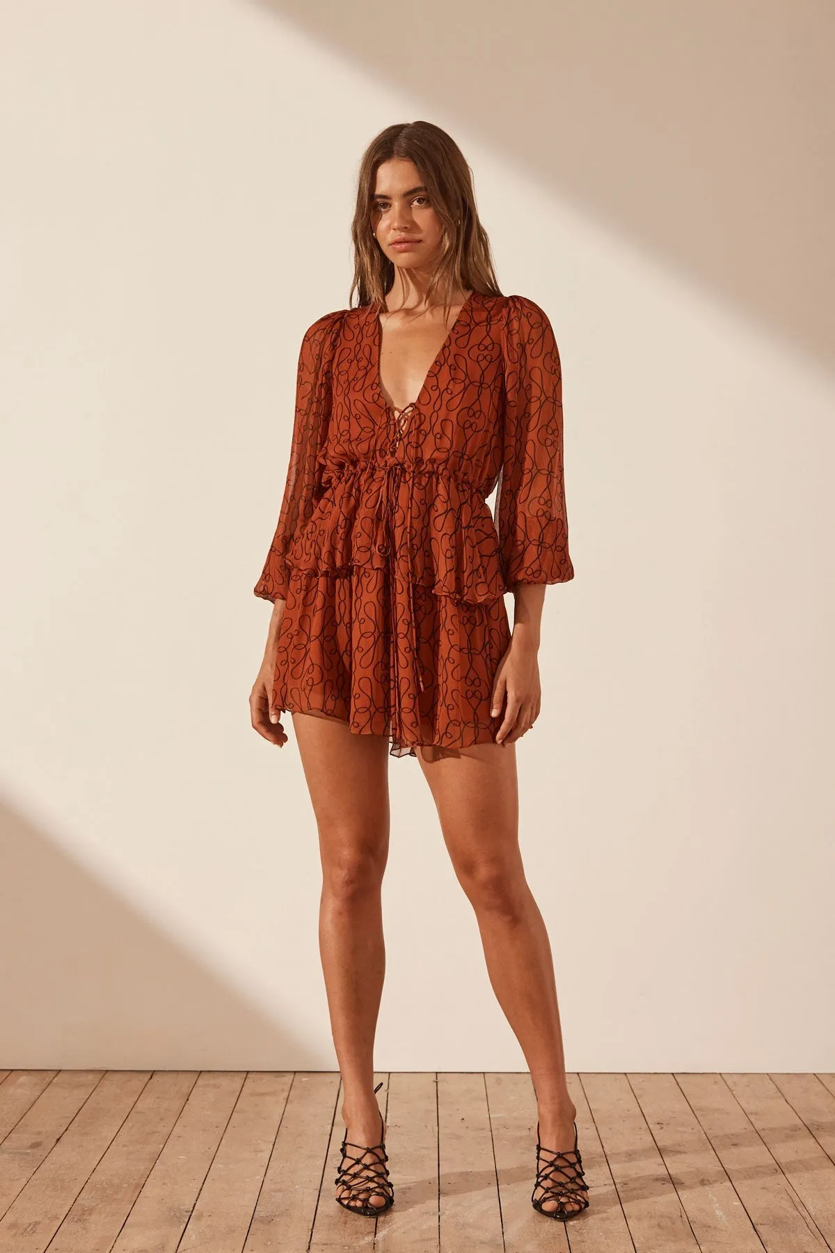 ATRANI LACE FRONT DRAWSTRING MINI DRESS