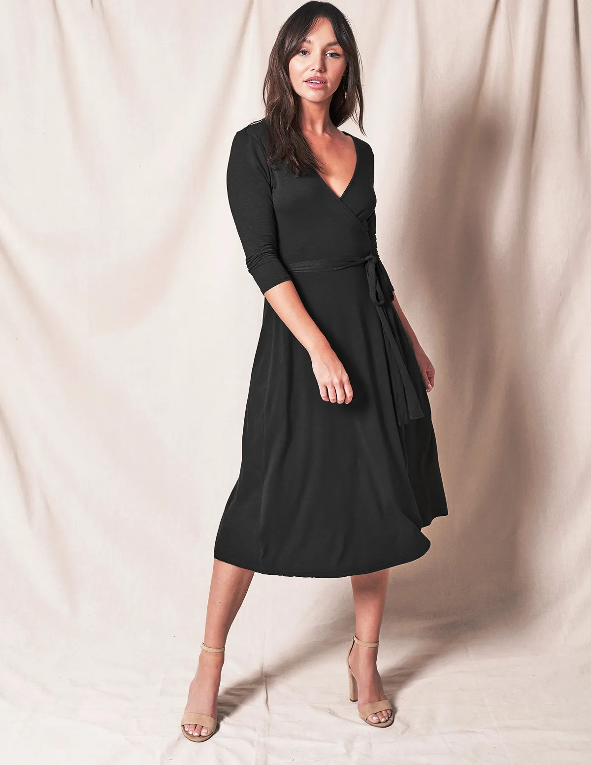 Bamboo / Organic Cotton Wrap Dress - Black- Large and XL Only