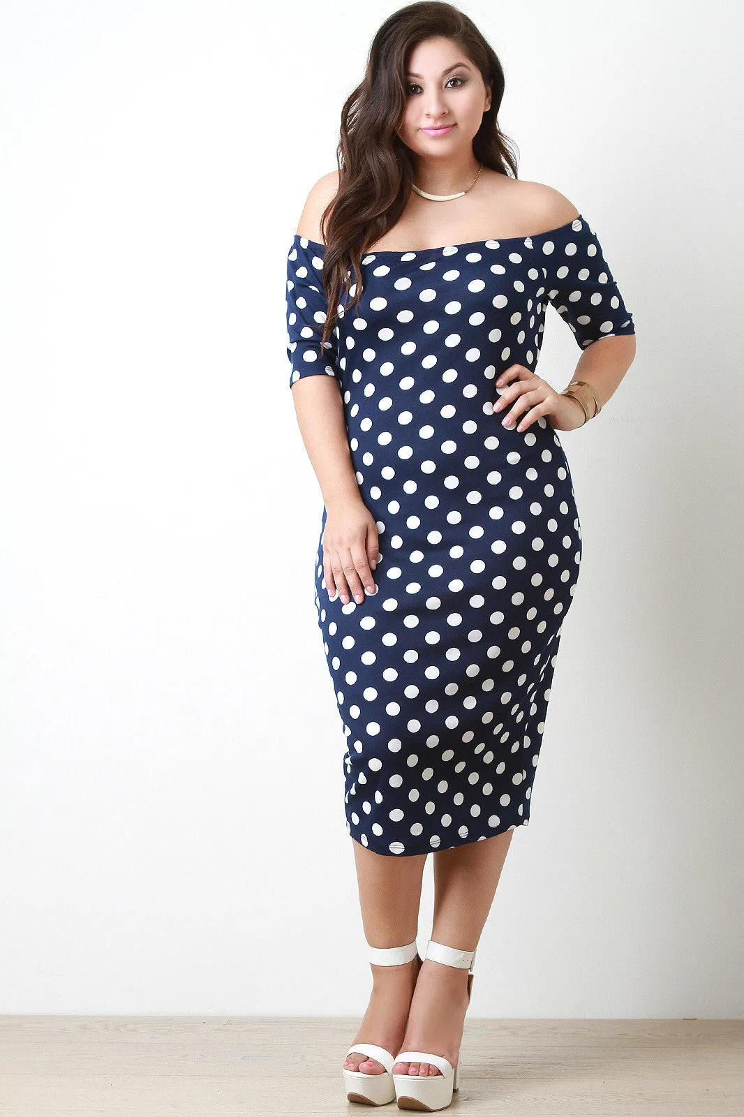 Bardot Polka Dot Midi Dress