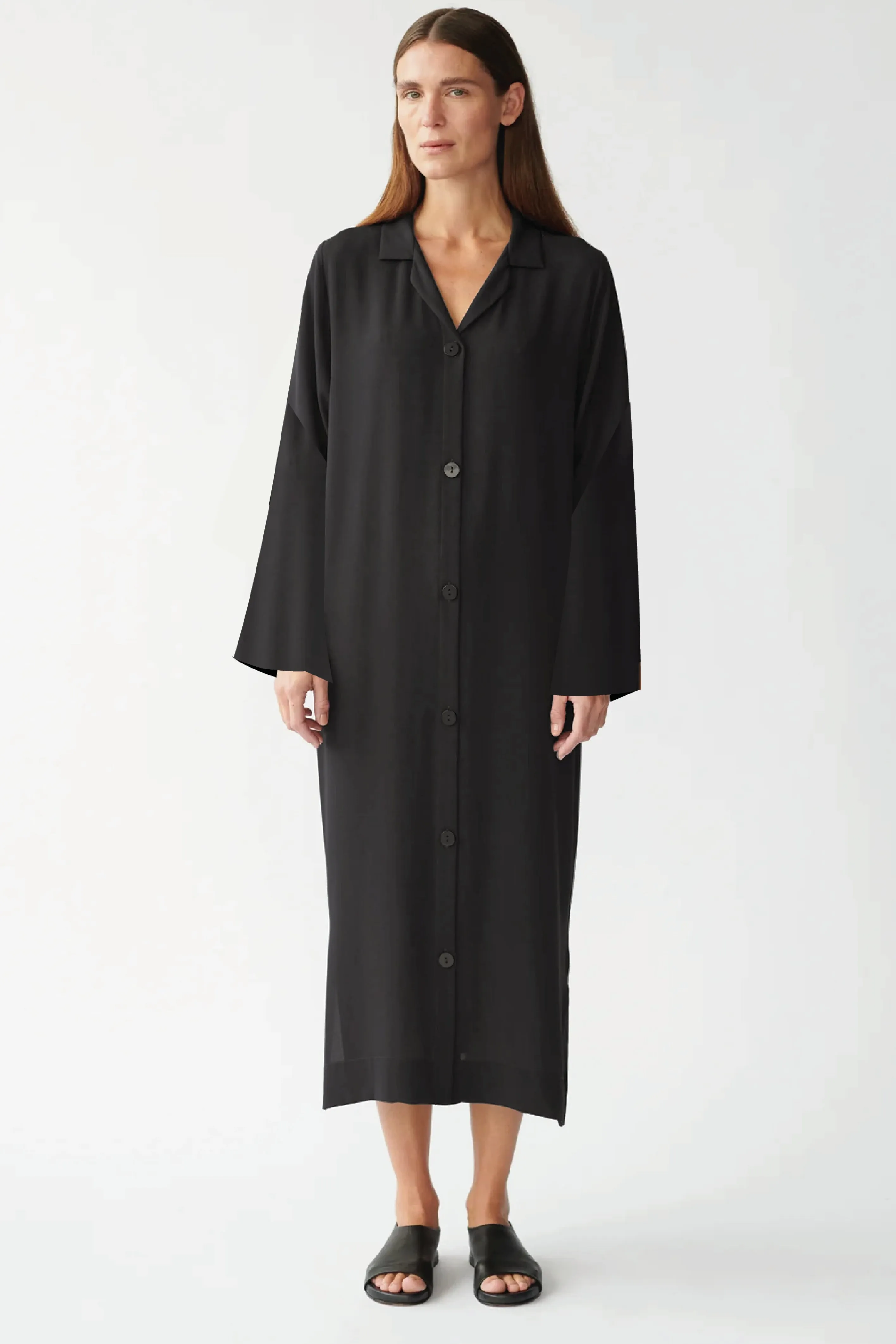 BARNEY LS SHIRT DRESS - BLACK - SILK GEORGETTE