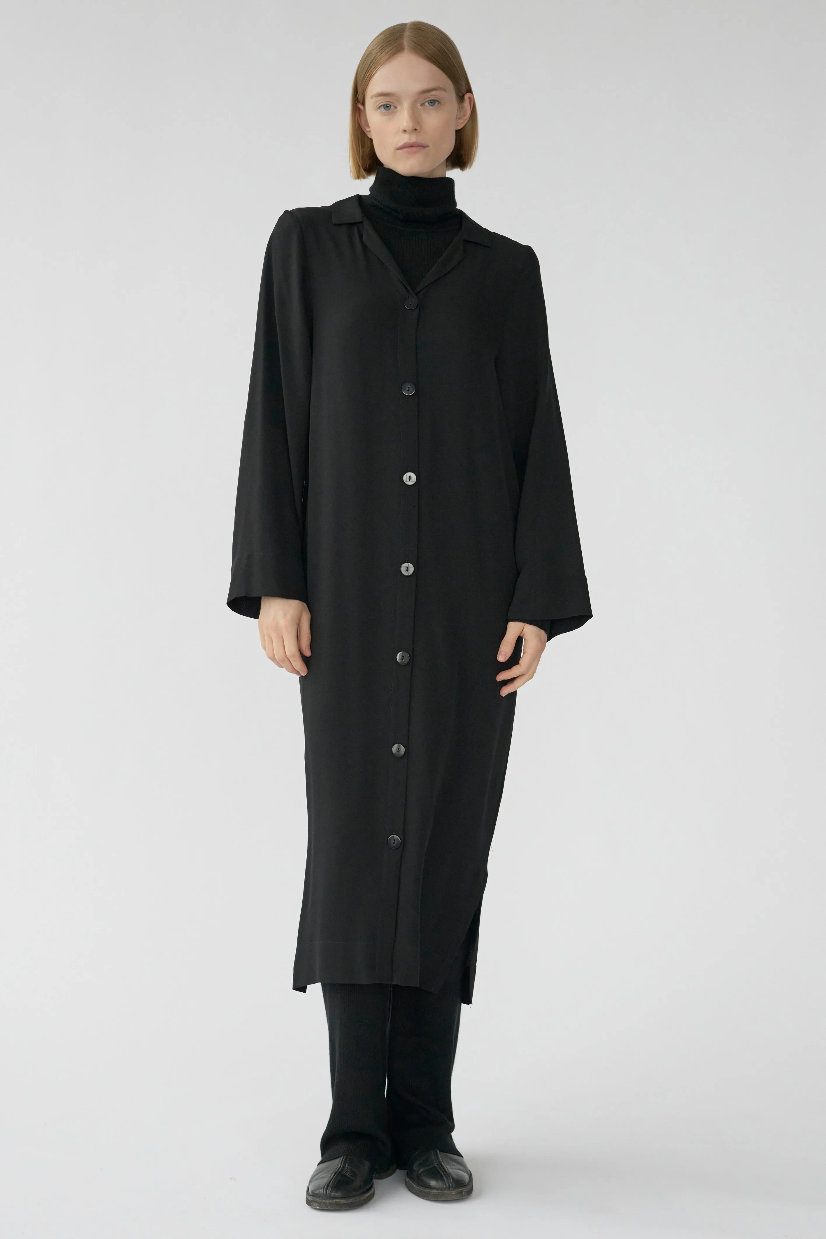 BARNEY LS SHIRT DRESS - BLACK - SILK GEORGETTE