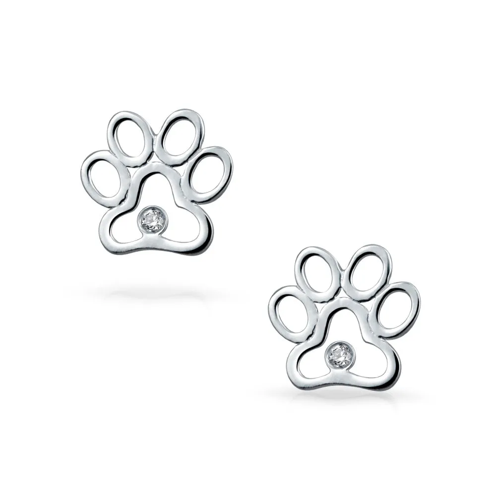 BFF Lover Pet Dog Cat Paw Print Dangle Stud Earrings Puppy .925 Silver