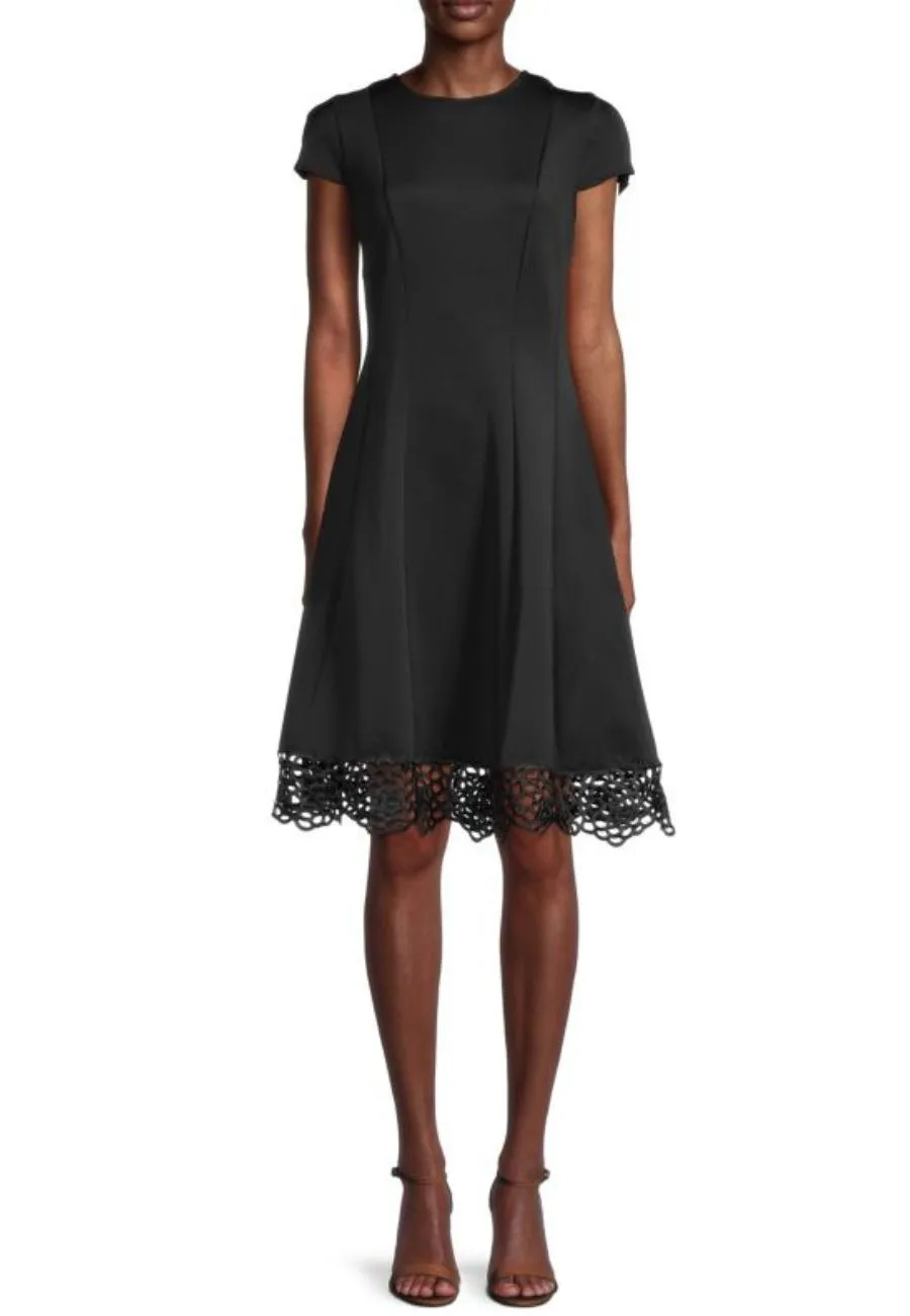 Black Lace-Trim A-Line Mini Dress