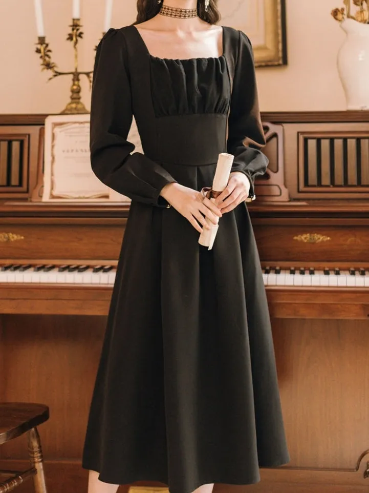 Black long sleeve A-line regency dress