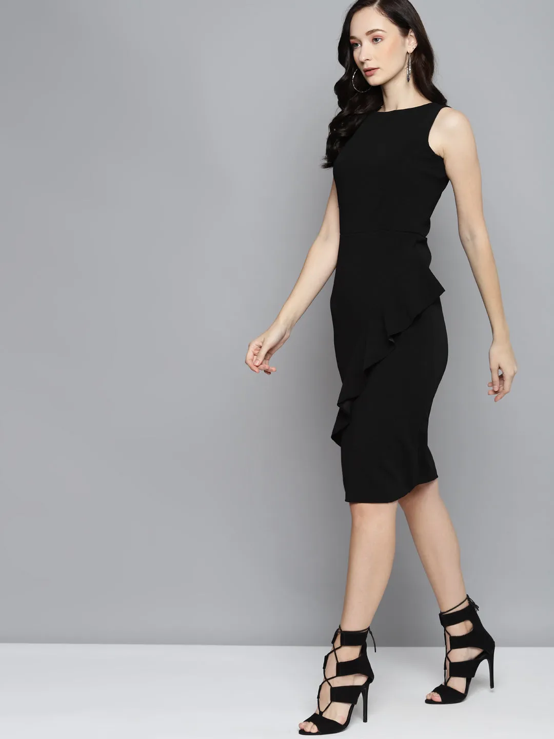 Black One Side Frill Bodycon