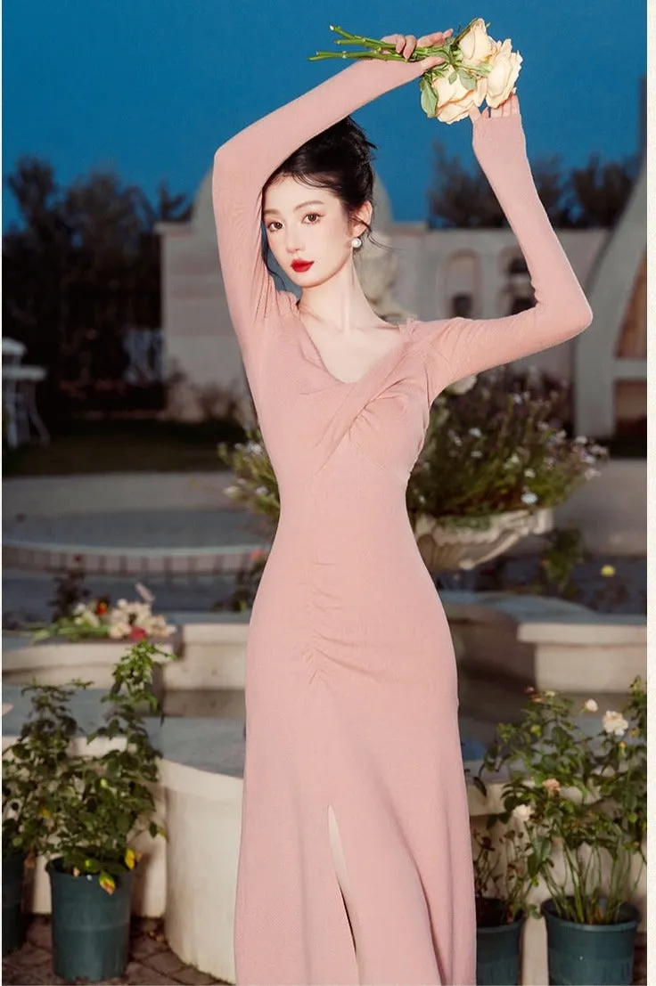 Blush Pink Knitted Stretch Dress