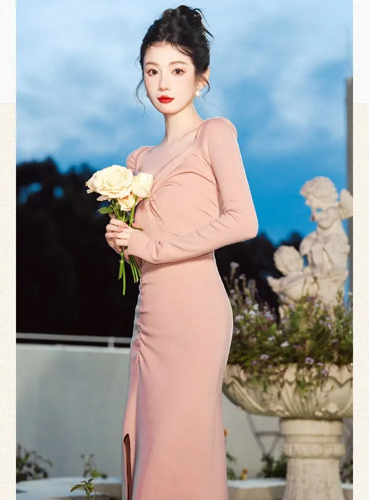 Blush Pink Knitted Stretch Dress