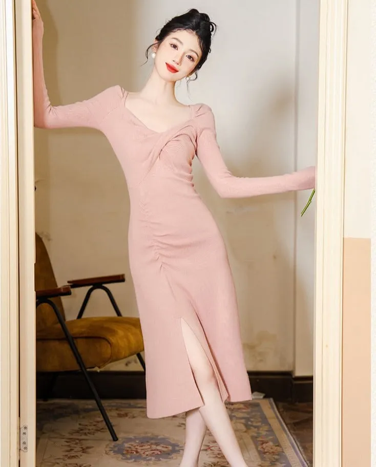 Blush Pink Knitted Stretch Dress