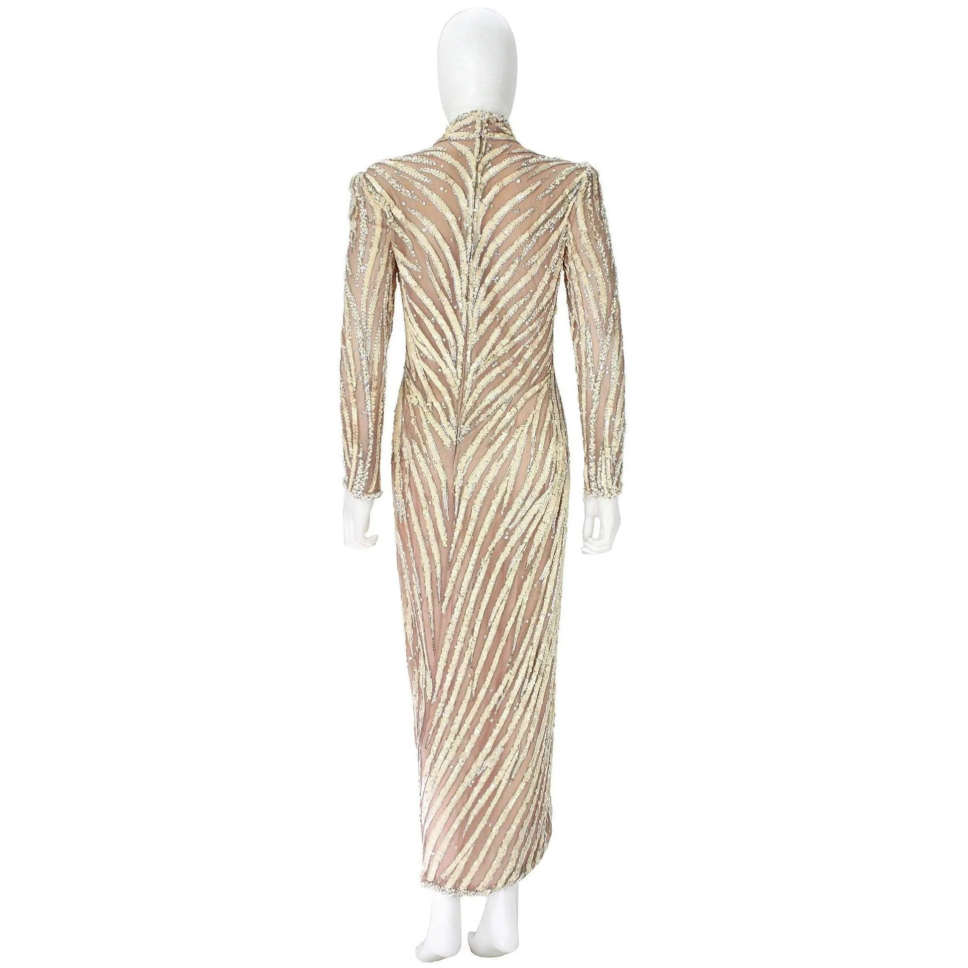 BOB MACKIE 1980's Cream Beaded Gown | US 12