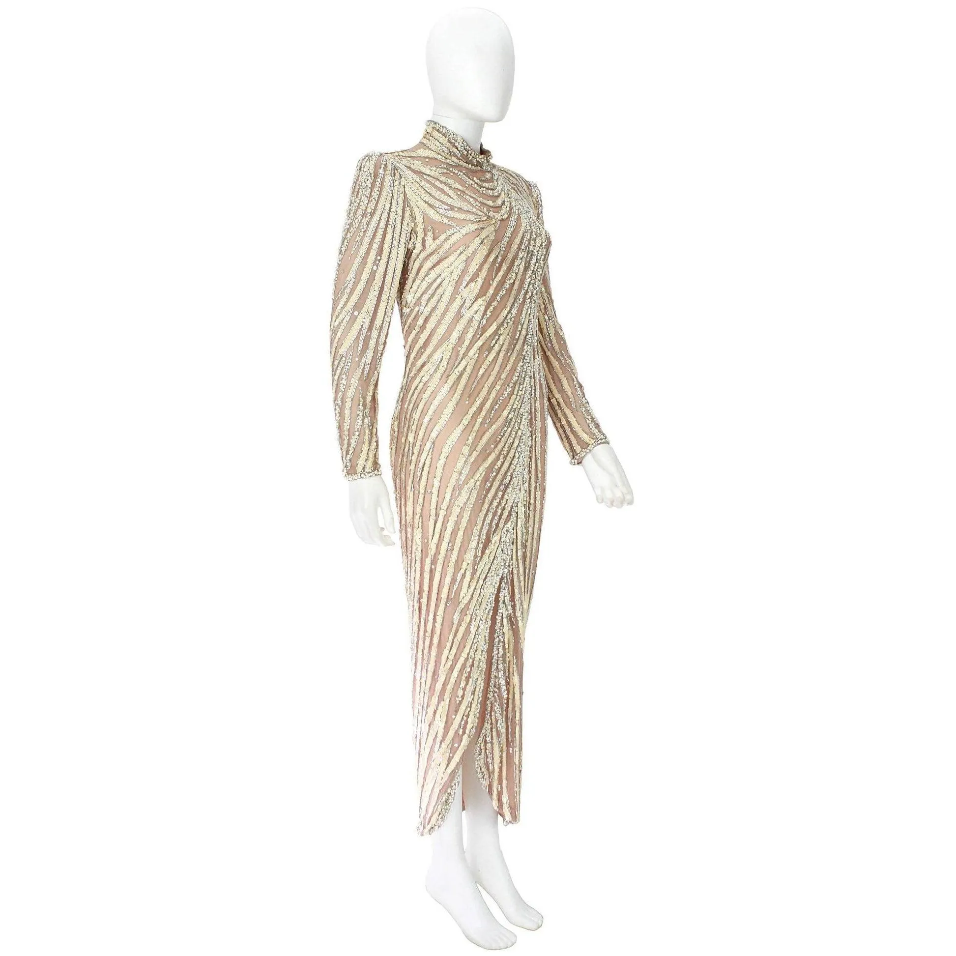 BOB MACKIE 1980's Cream Beaded Gown | US 12