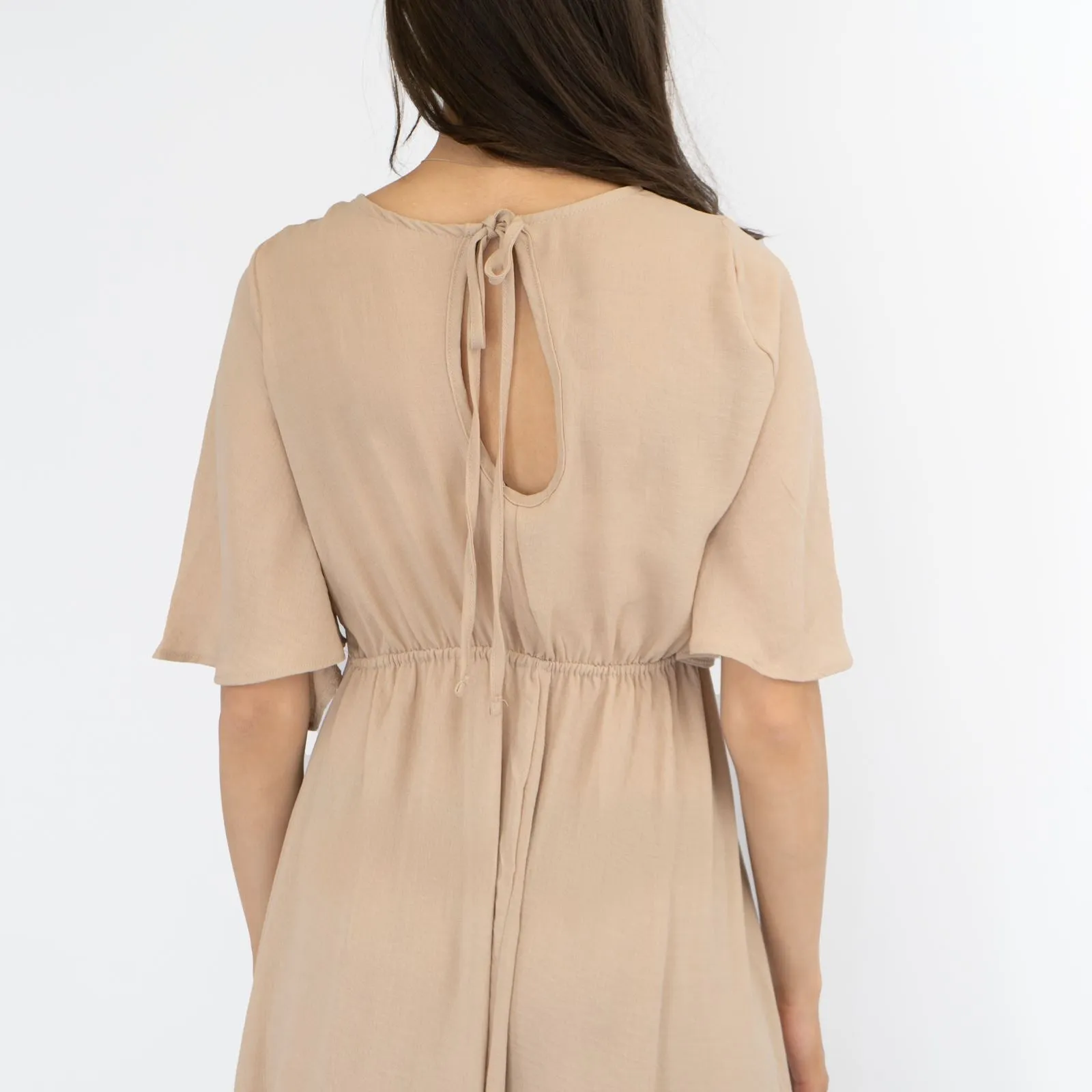 Boohoo Beige Cap Short Sleeve A-line Flare Maxi Dress