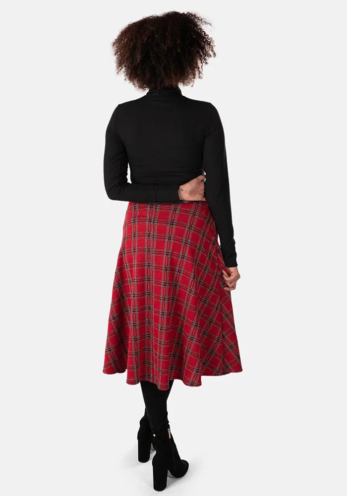 Bridget Red Tartan Midi A-Line Skirt