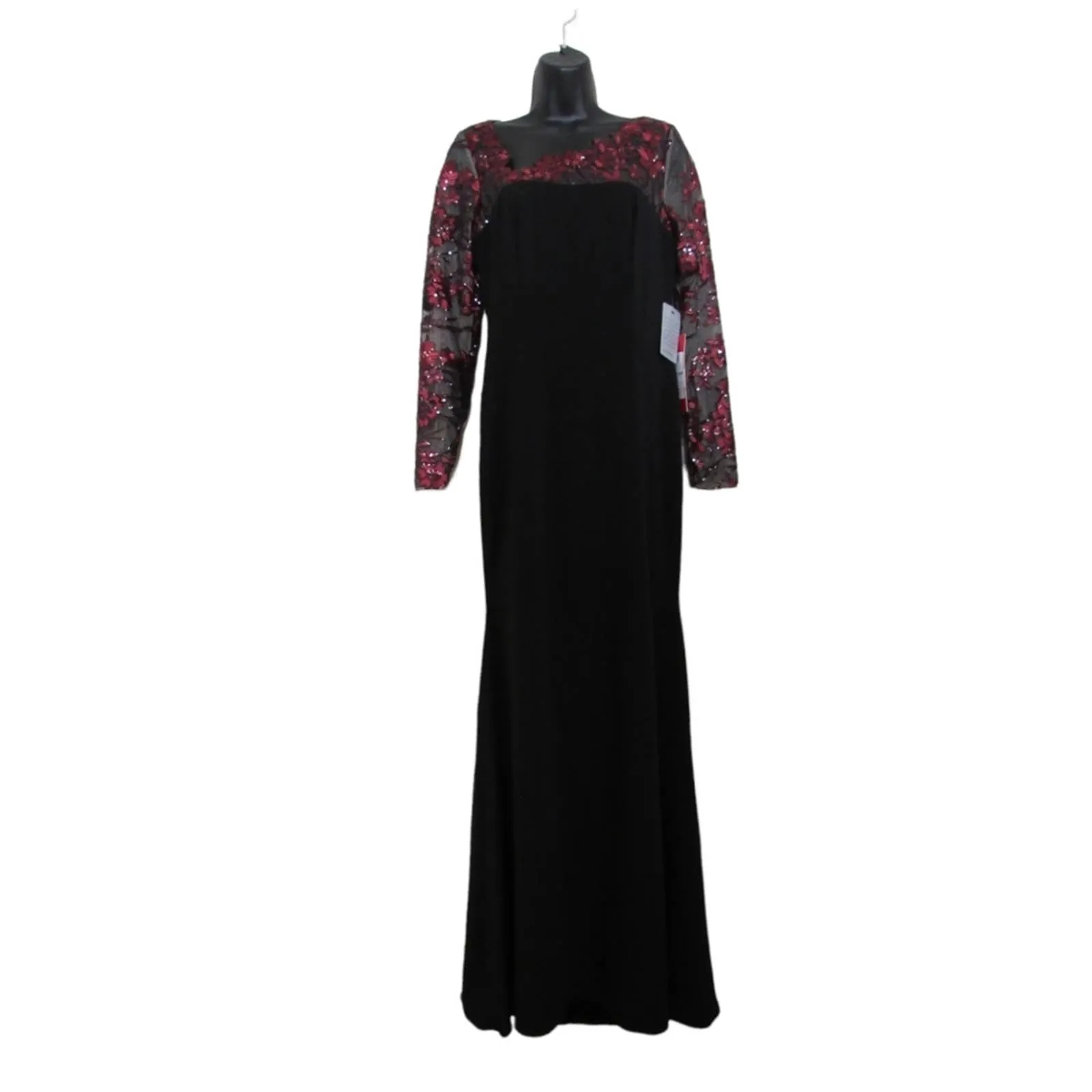 Elegant Carmen Marc Valvo Infusion Black and Burgundy Crepe Long Gown