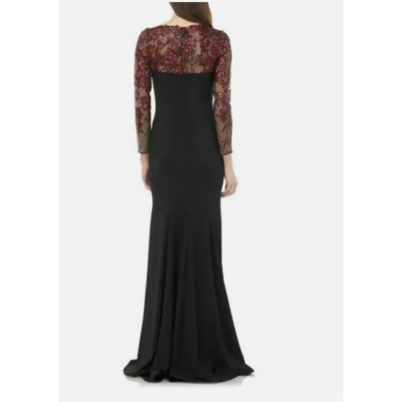 Elegant Carmen Marc Valvo Infusion Black and Burgundy Crepe Long Gown