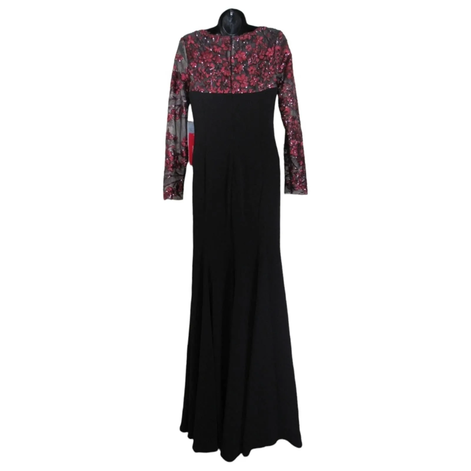 Elegant Carmen Marc Valvo Infusion Black and Burgundy Crepe Long Gown