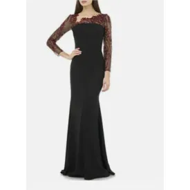 Elegant Carmen Marc Valvo Infusion Black and Burgundy Crepe Long Gown