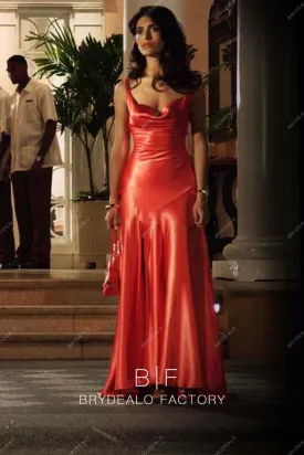 Caterina Murino Watermelon Satin Sleeveless Long Celebrity Dress