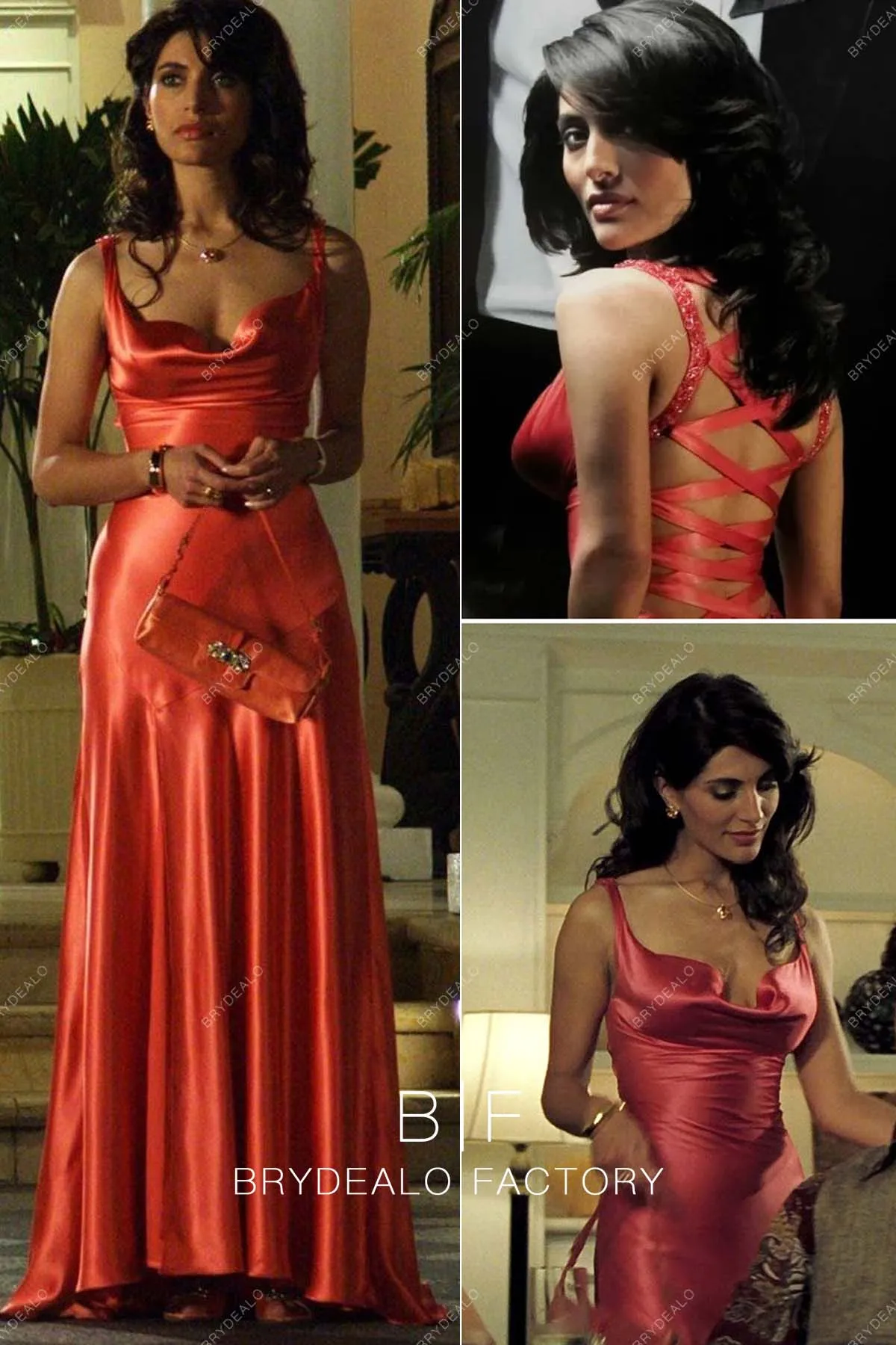 Caterina Murino Watermelon Satin Sleeveless Long Celebrity Dress