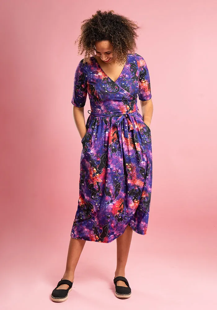 Celestia Dragon Galaxy Print Midi Dress