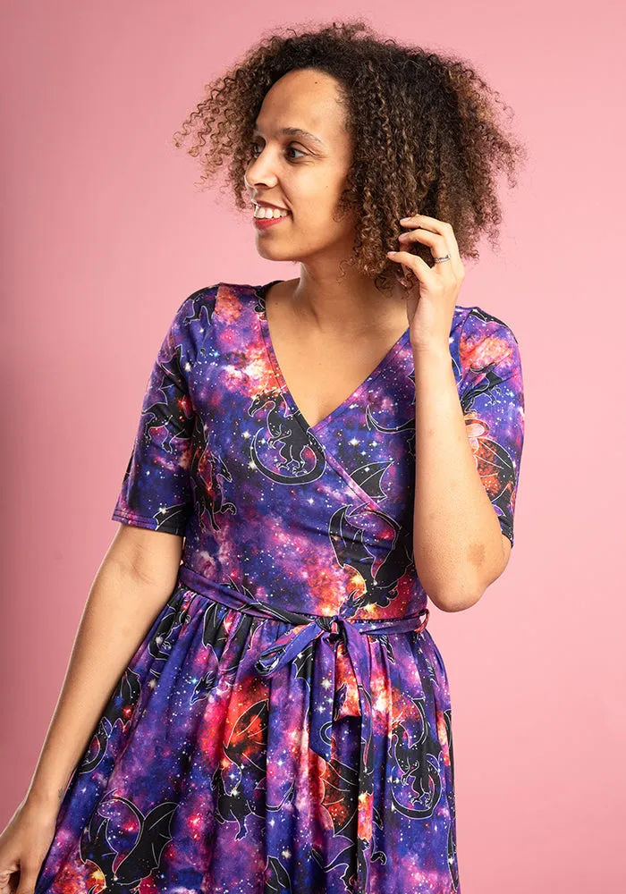 Celestia Dragon Galaxy Print Midi Dress