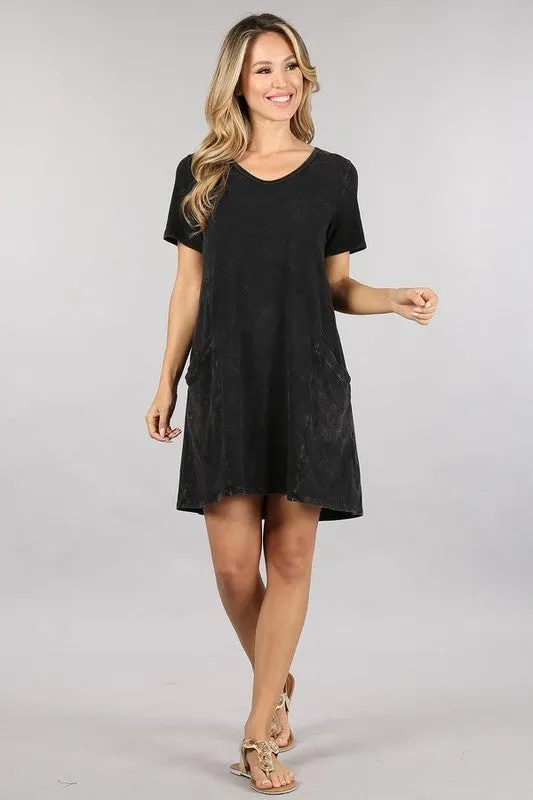 Chatoyant Casual T Shirt Dress With Pockets - Black or Blue Grey