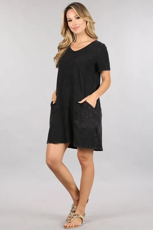 Chatoyant Casual T Shirt Dress With Pockets - Black or Blue Grey