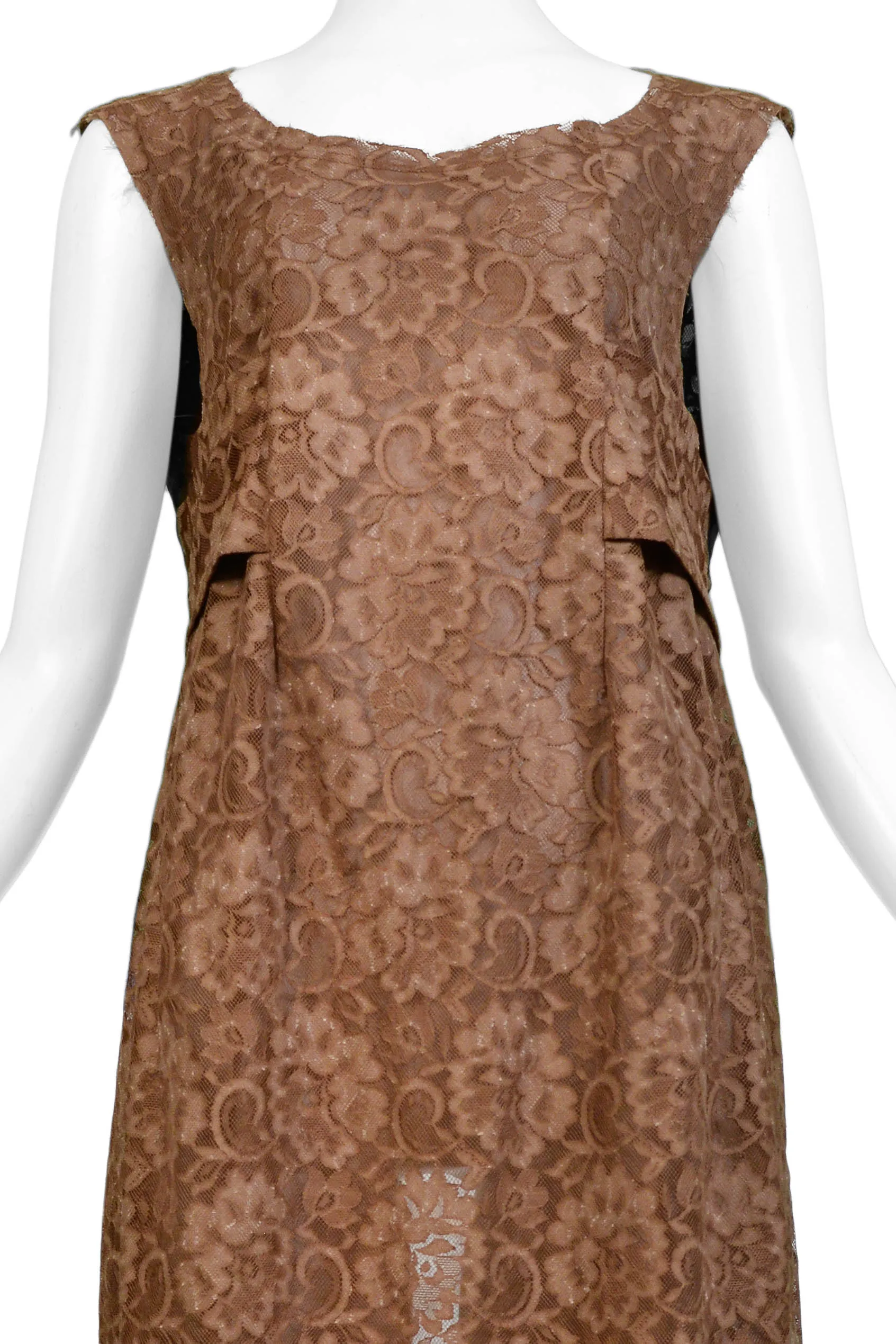 COMME DES GARCONS BROWN LACE APRON DRESS