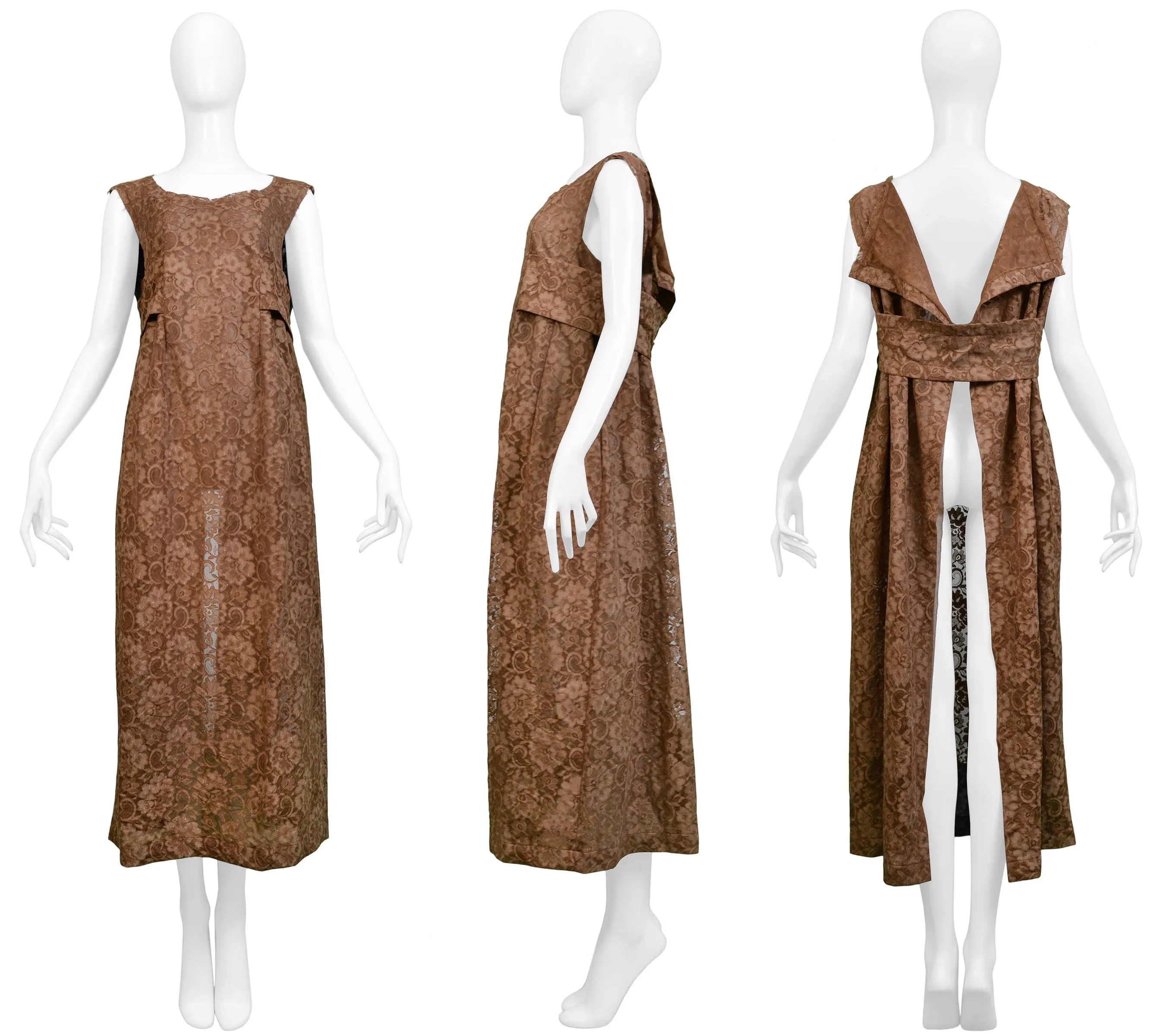 COMME DES GARCONS BROWN LACE APRON DRESS