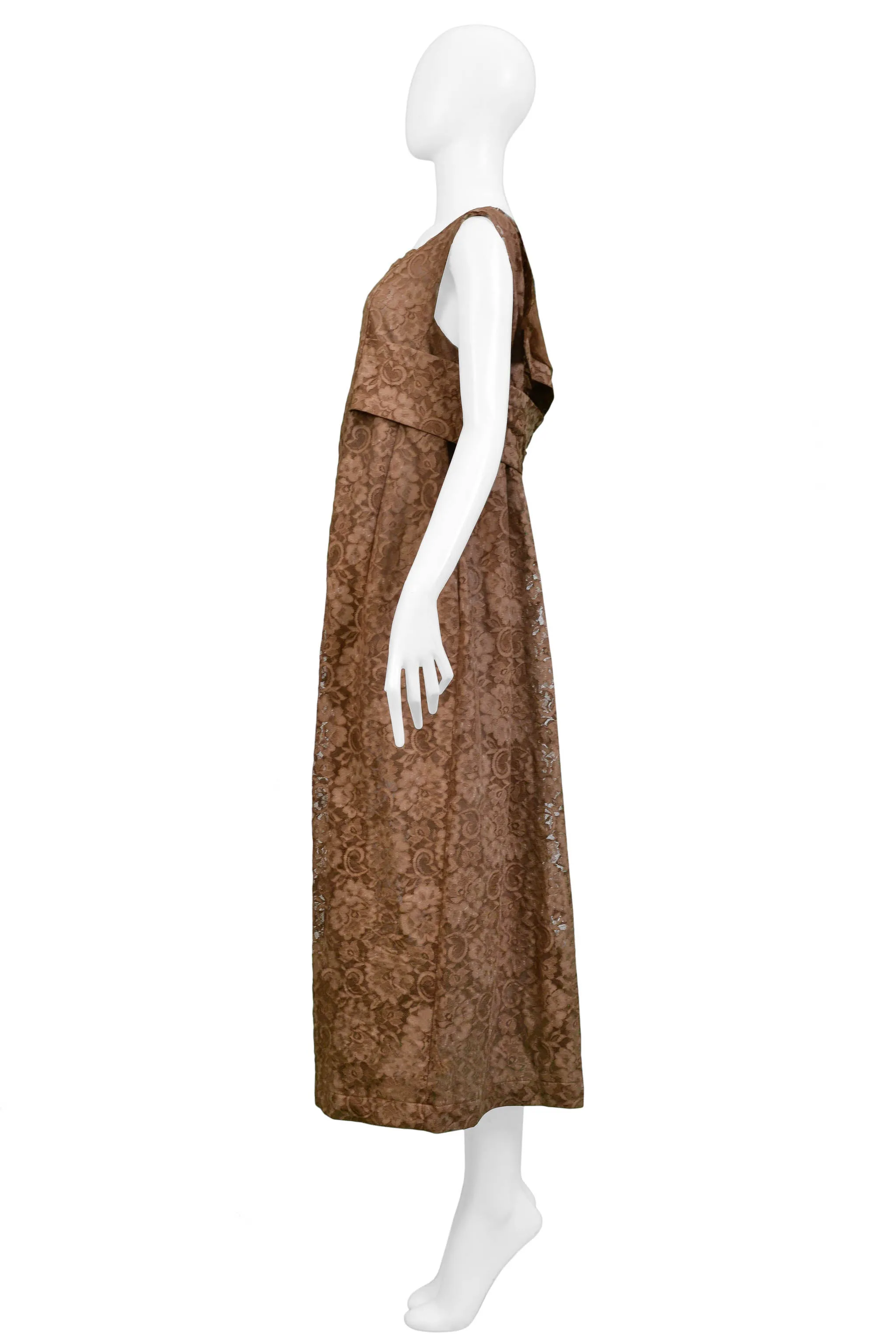 COMME DES GARCONS BROWN LACE APRON DRESS