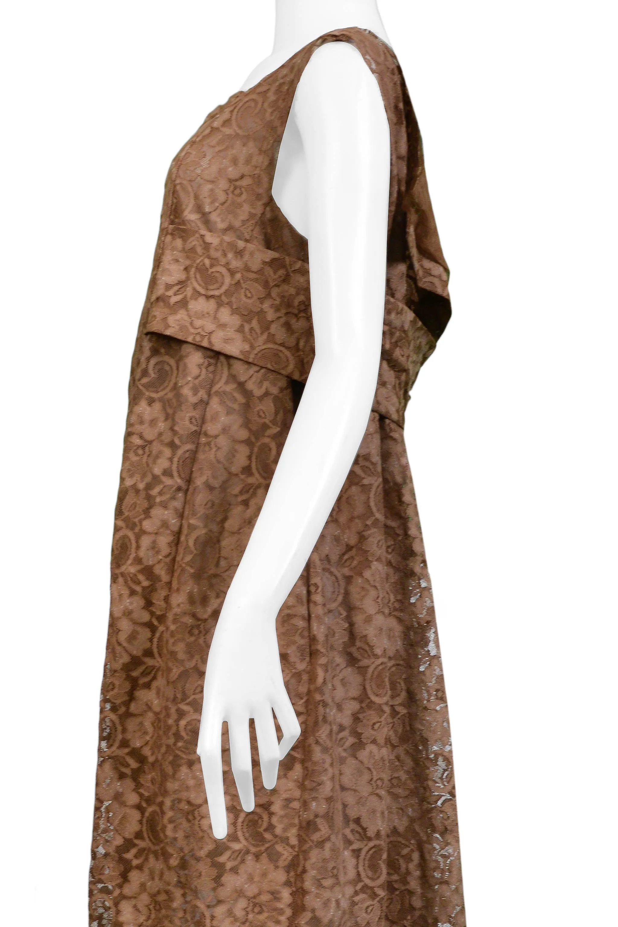 COMME DES GARCONS BROWN LACE APRON DRESS