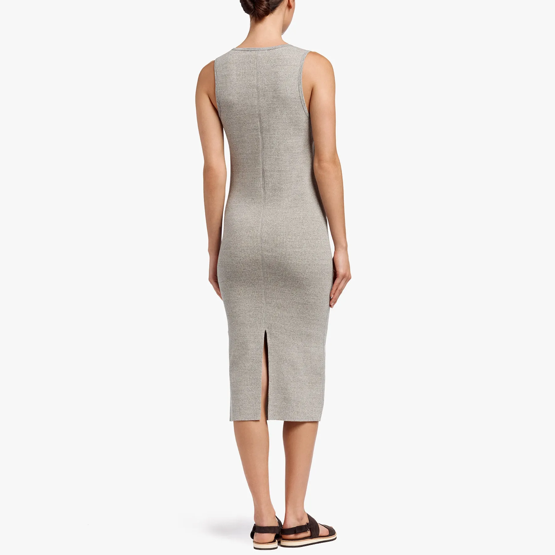 Contrast Binding Fitted Rib Dress - Pale Heather Grey