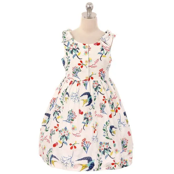 Cotton Shoulder Bow Button Dress - Ivory