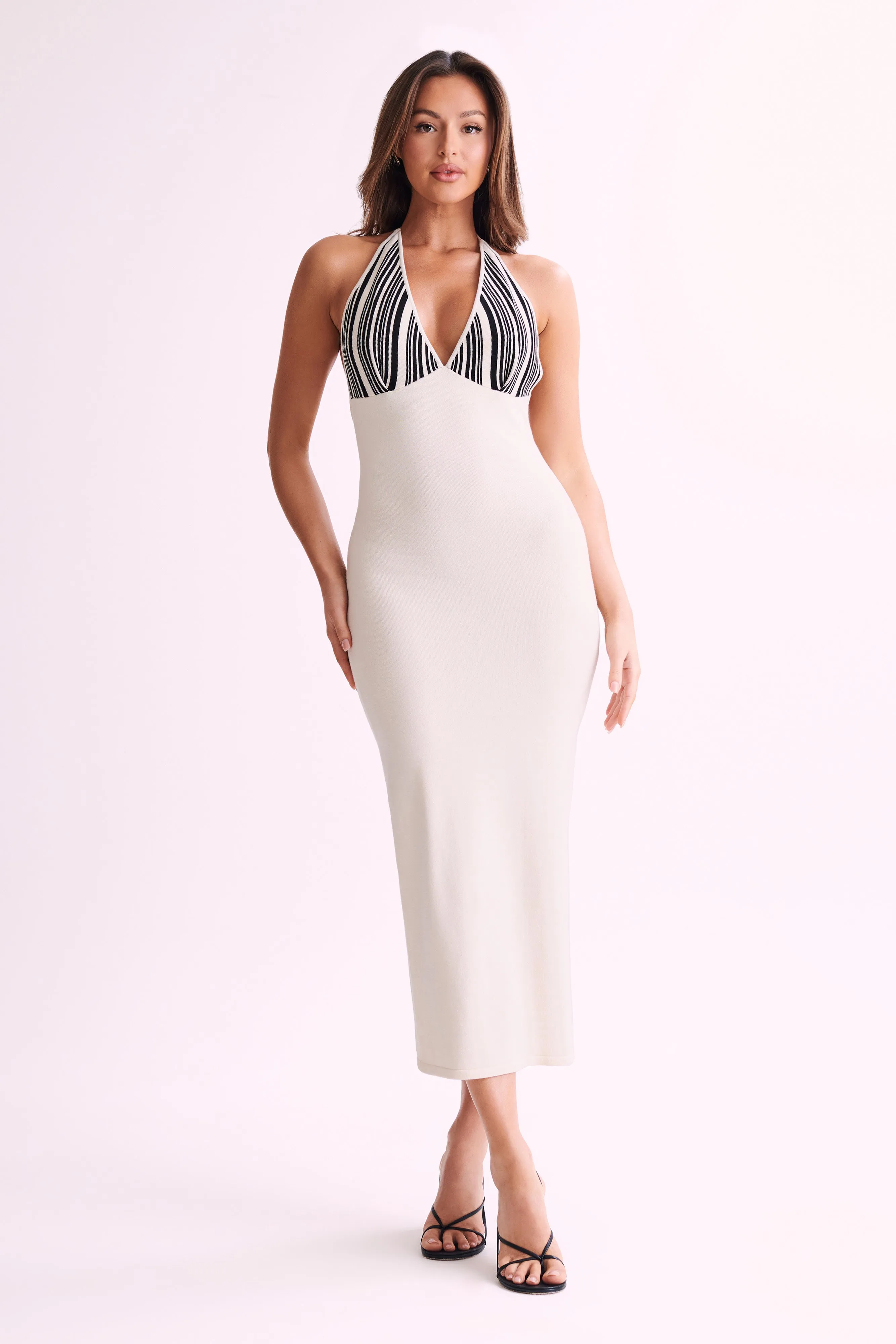 Dana Stripe Knit Halter Midi Dress - Ivory