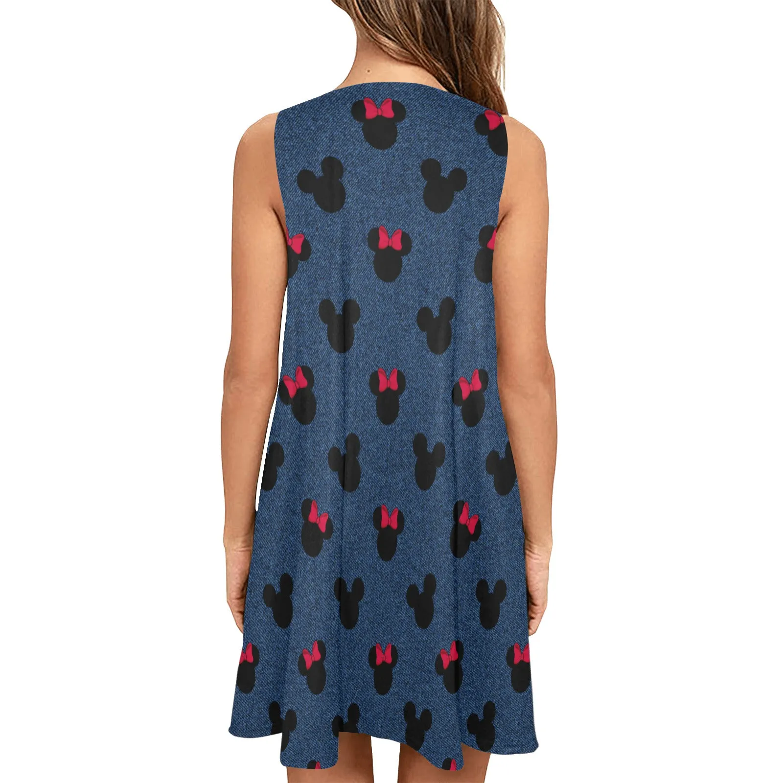 Denim Mice Sleeveless A-Line Pocket Dress