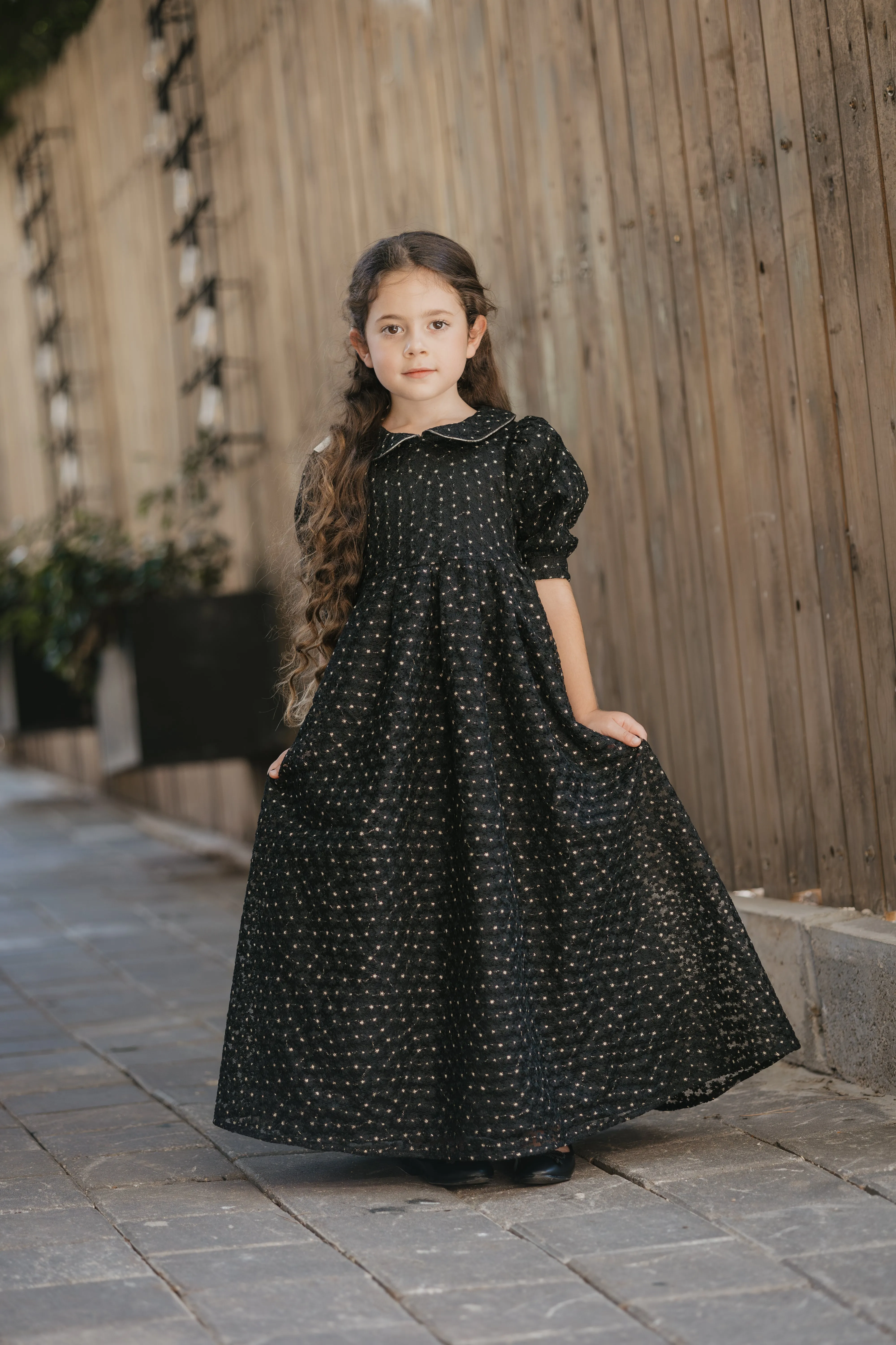 dress madeline gown mini flower with collar - black