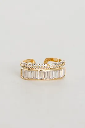 Emily Gold Rhinestone Double Ring