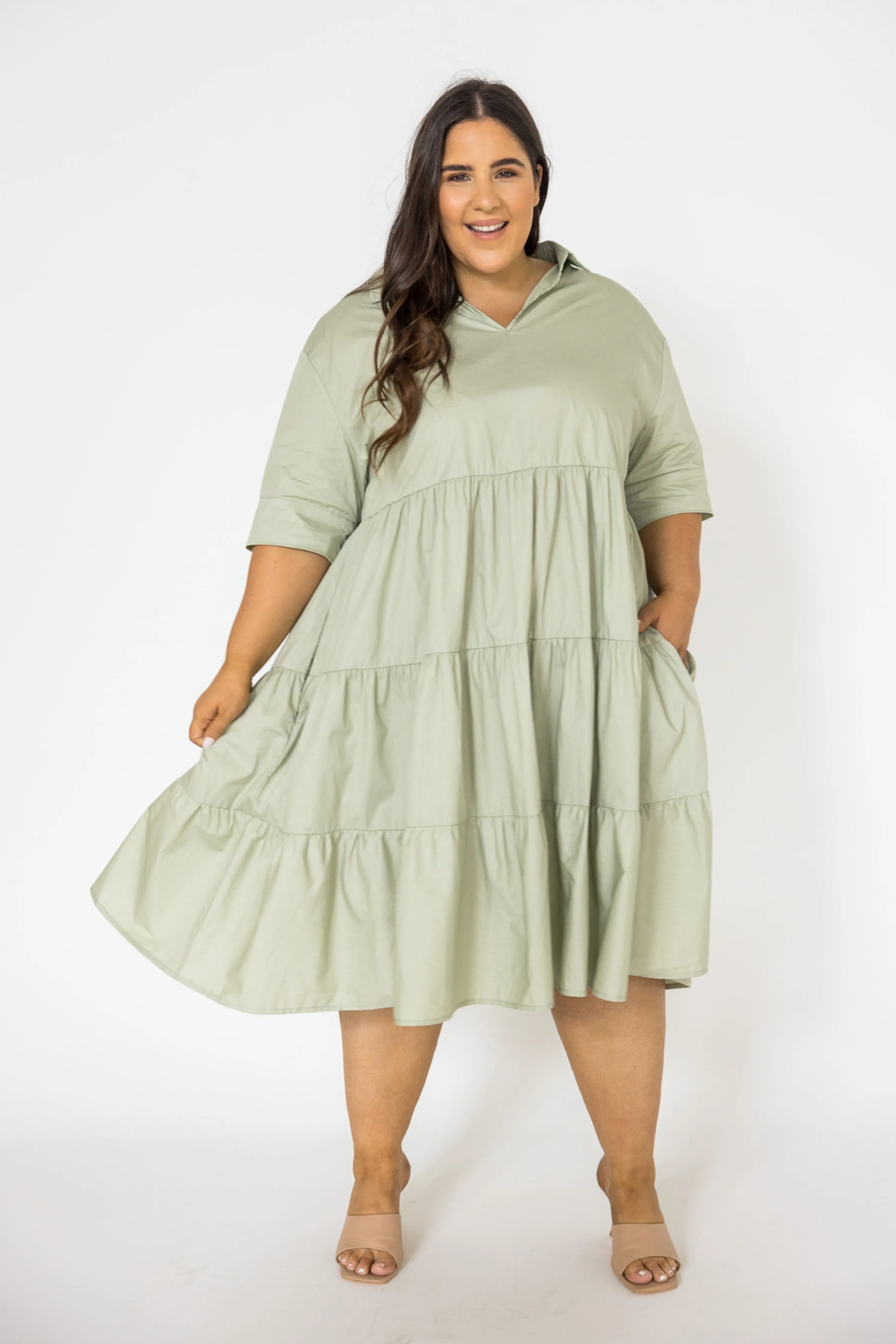 FINAL SALE Serenity Ruffle Dress in Sage