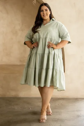 FINAL SALE Serenity Ruffle Dress in Sage