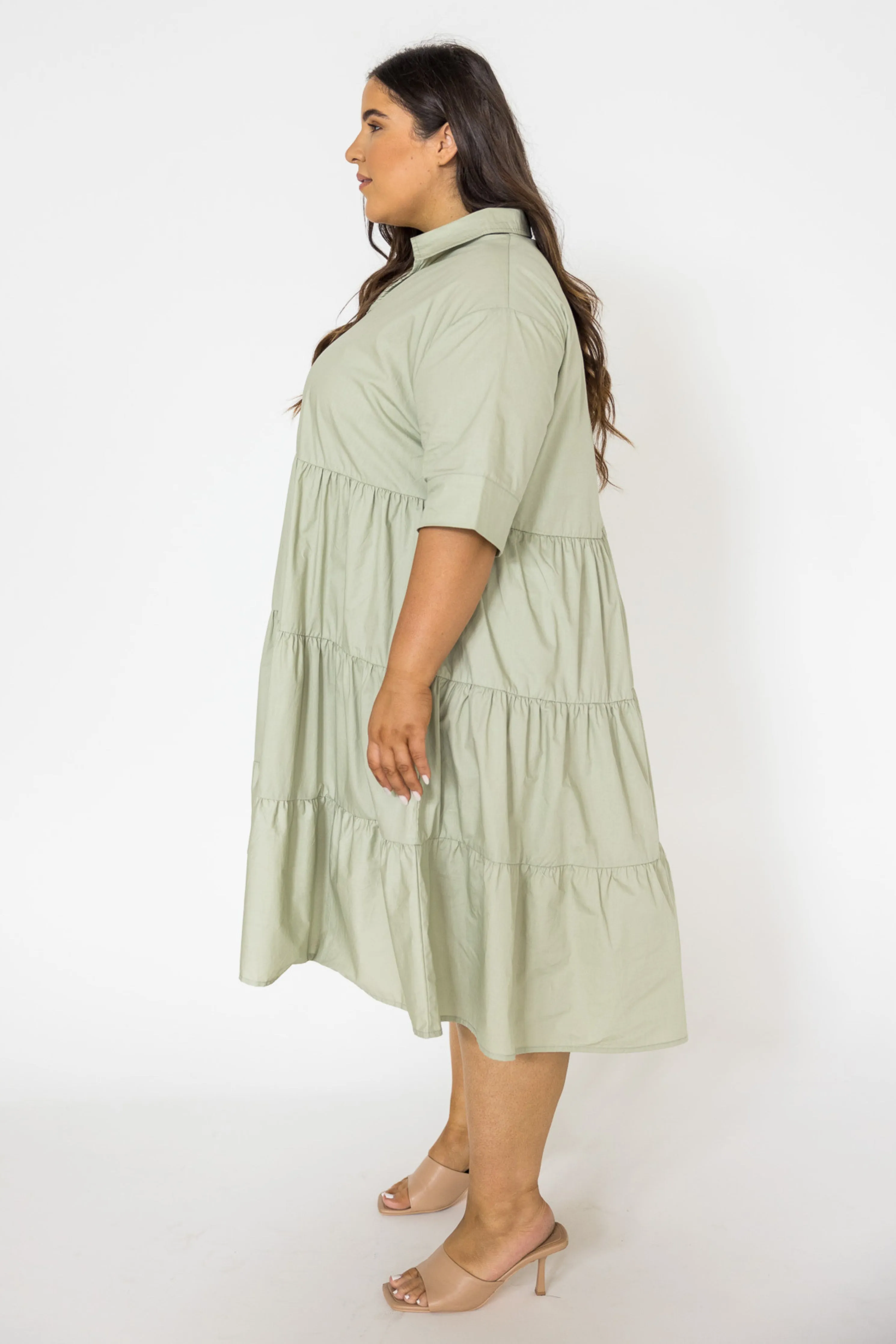 FINAL SALE Serenity Ruffle Dress in Sage