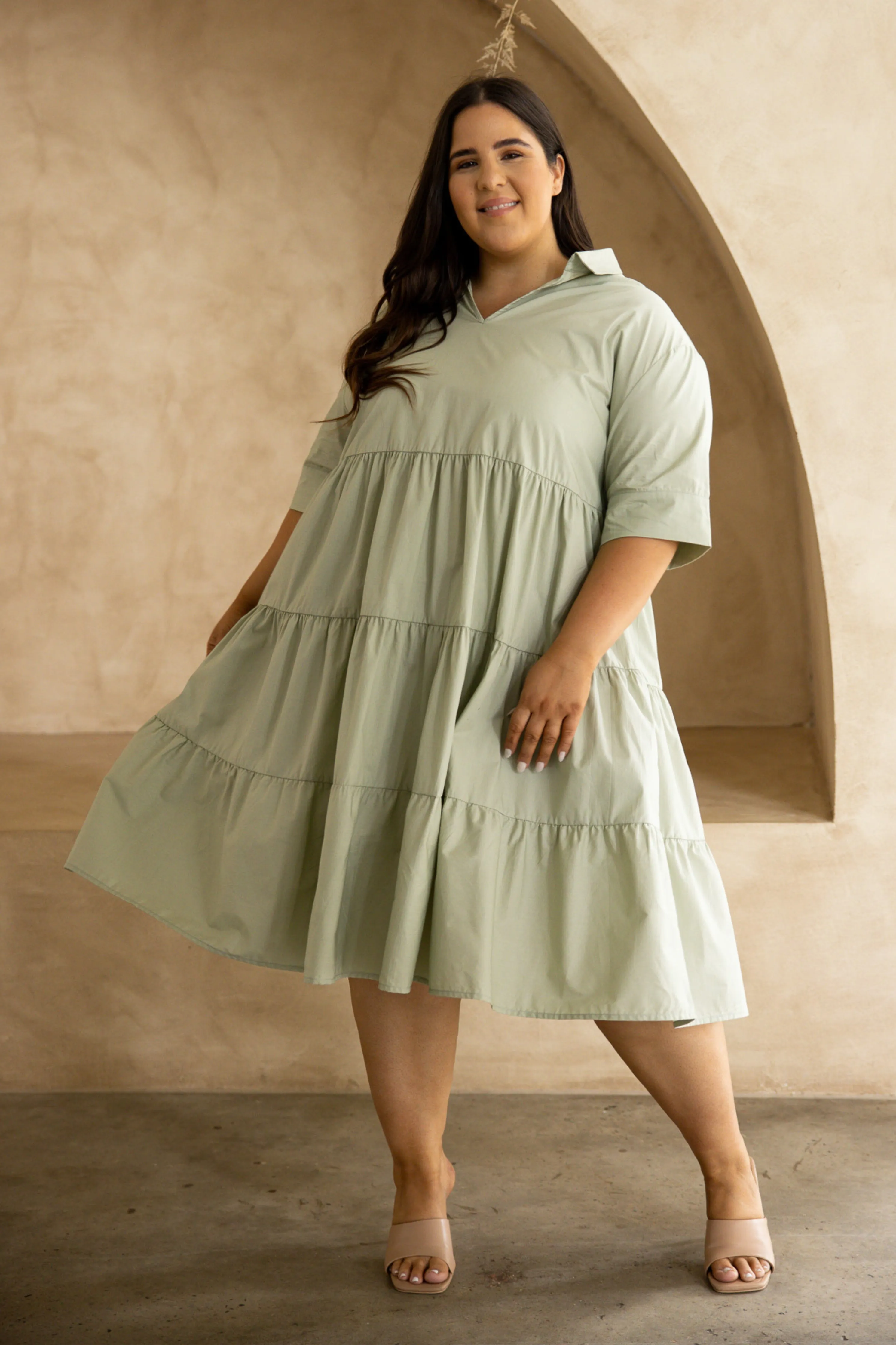 FINAL SALE Serenity Ruffle Dress in Sage