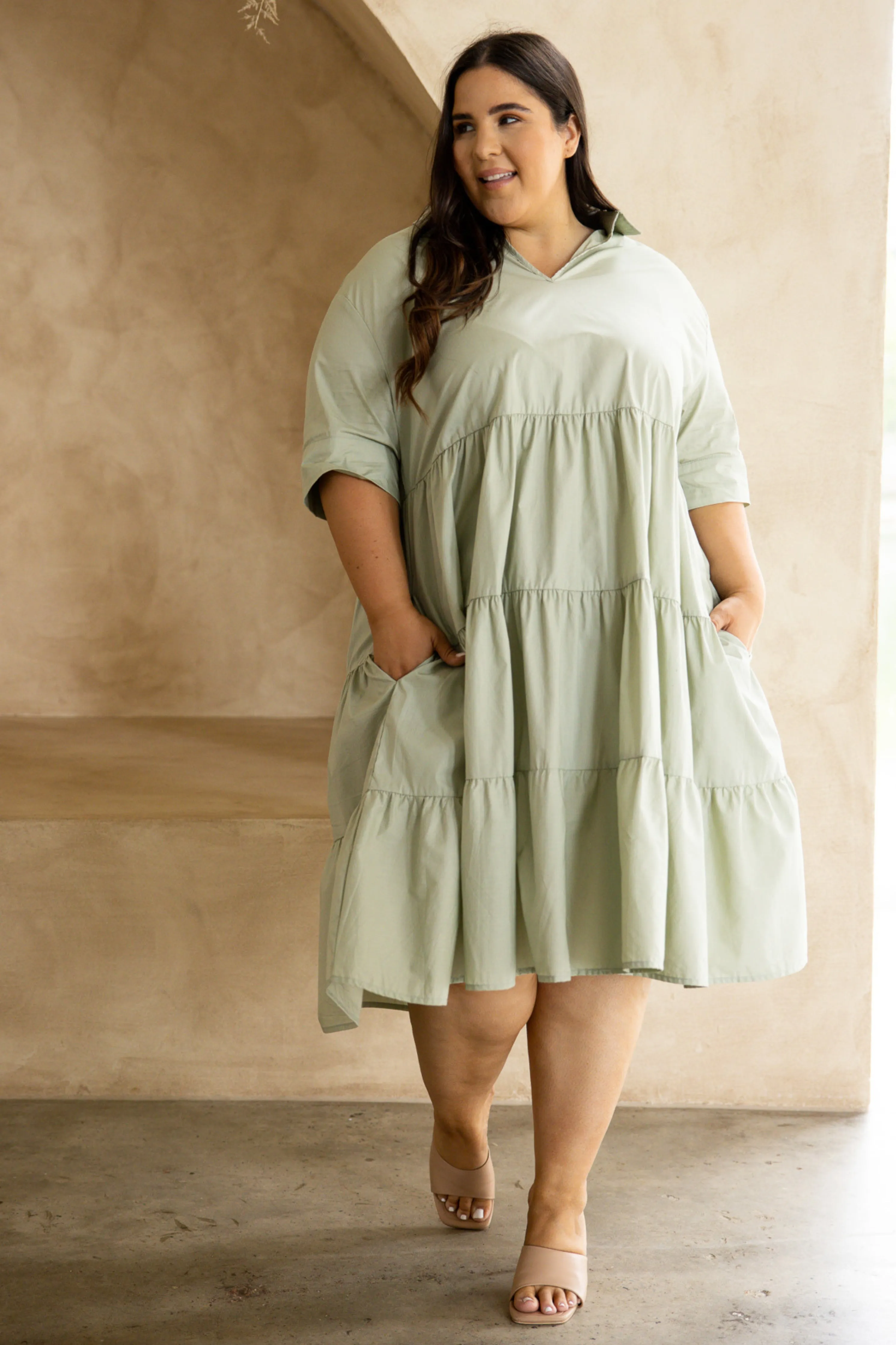 FINAL SALE Serenity Ruffle Dress in Sage