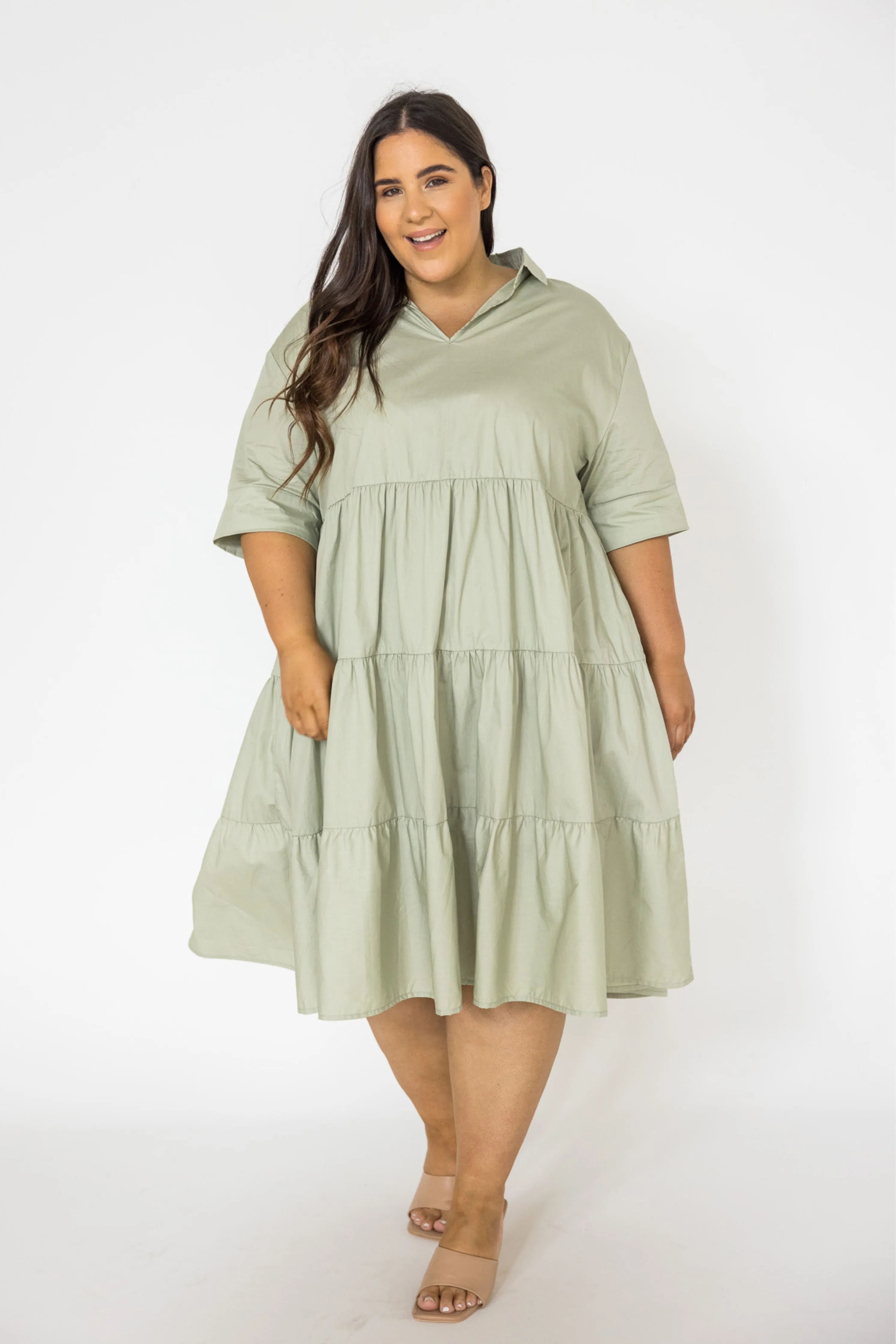 FINAL SALE Serenity Ruffle Dress in Sage