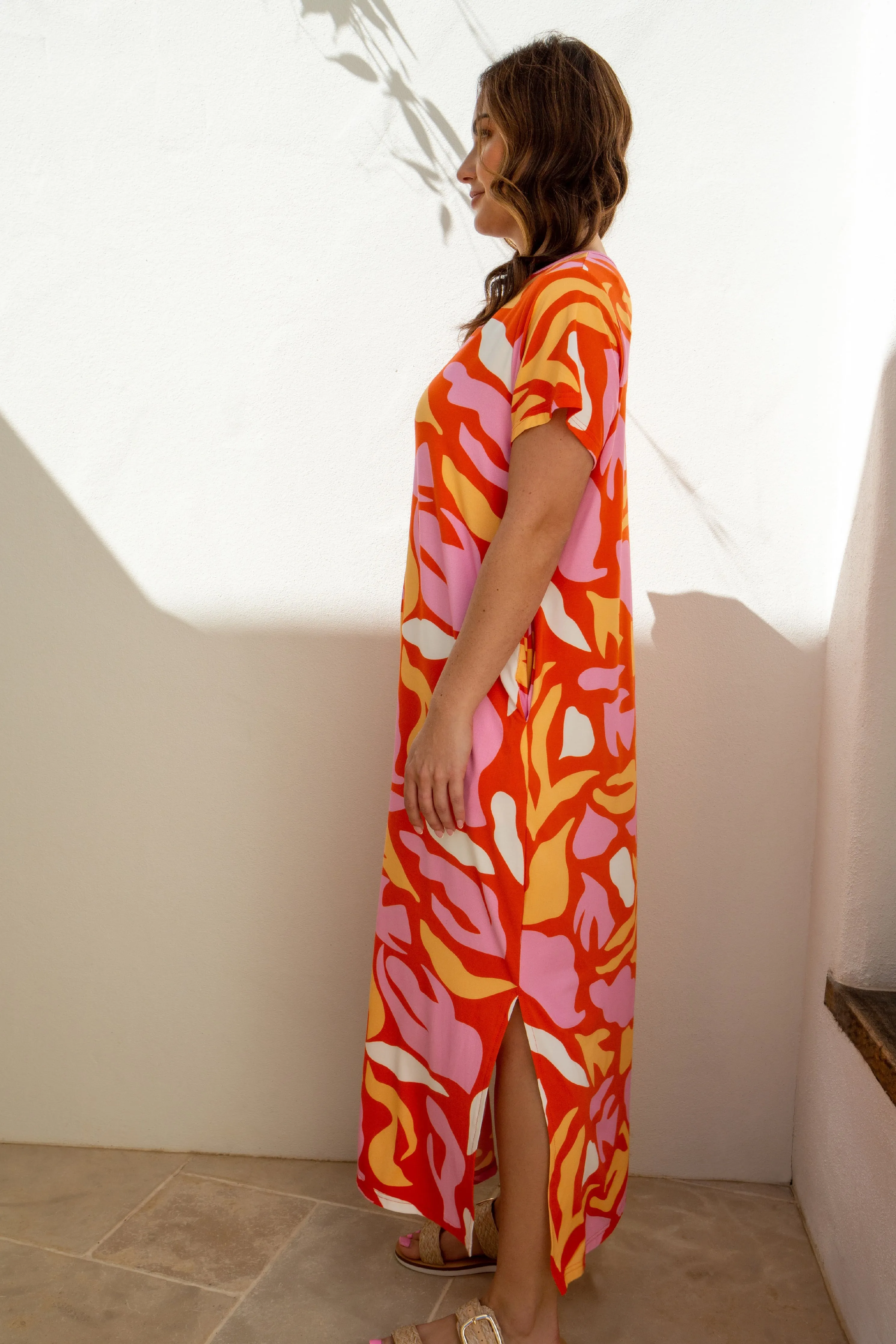 FINAL SALE T-Shirt Maxi Dress in Coral Reef